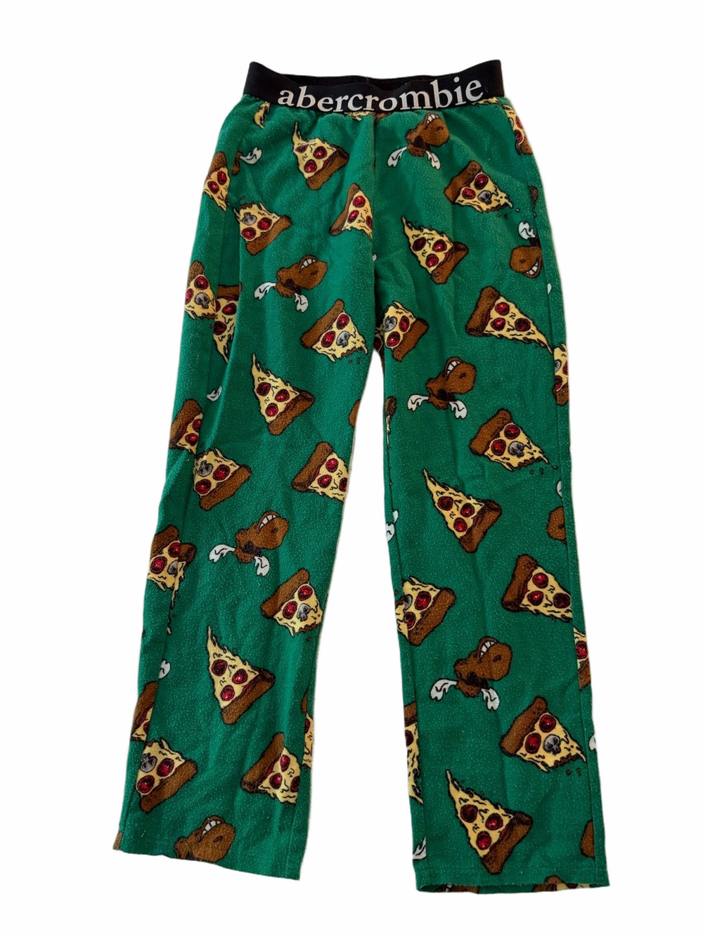 Abercrombie Kids 11-12 Years Boy Girl Green Pizza-Print Flannel Pajama Pants